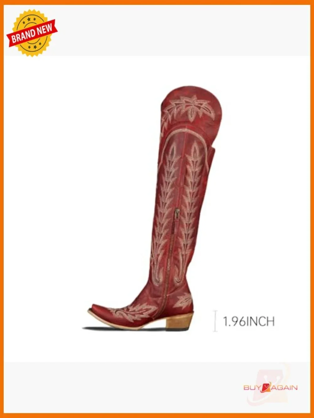 Over the Knee Cowboy Boots with Embroidery Chunky Heel Side Zipper
